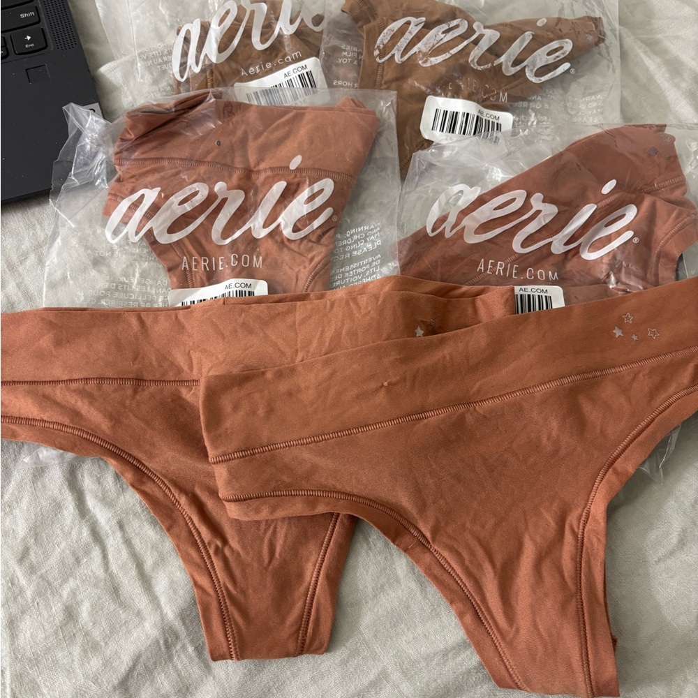 Aerie American Eagle Chestnut Brown and Blush Thong Set of 6